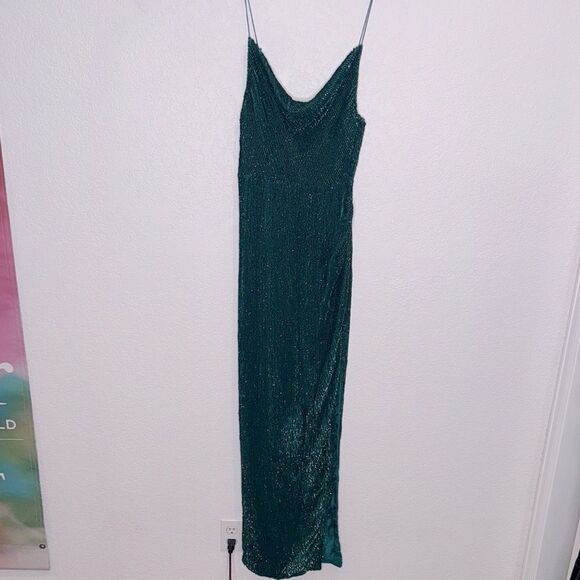 NWT Retrofete Katya Side Slit Evening Gown Large Revolve Green Sequins - Picture 2 of 15